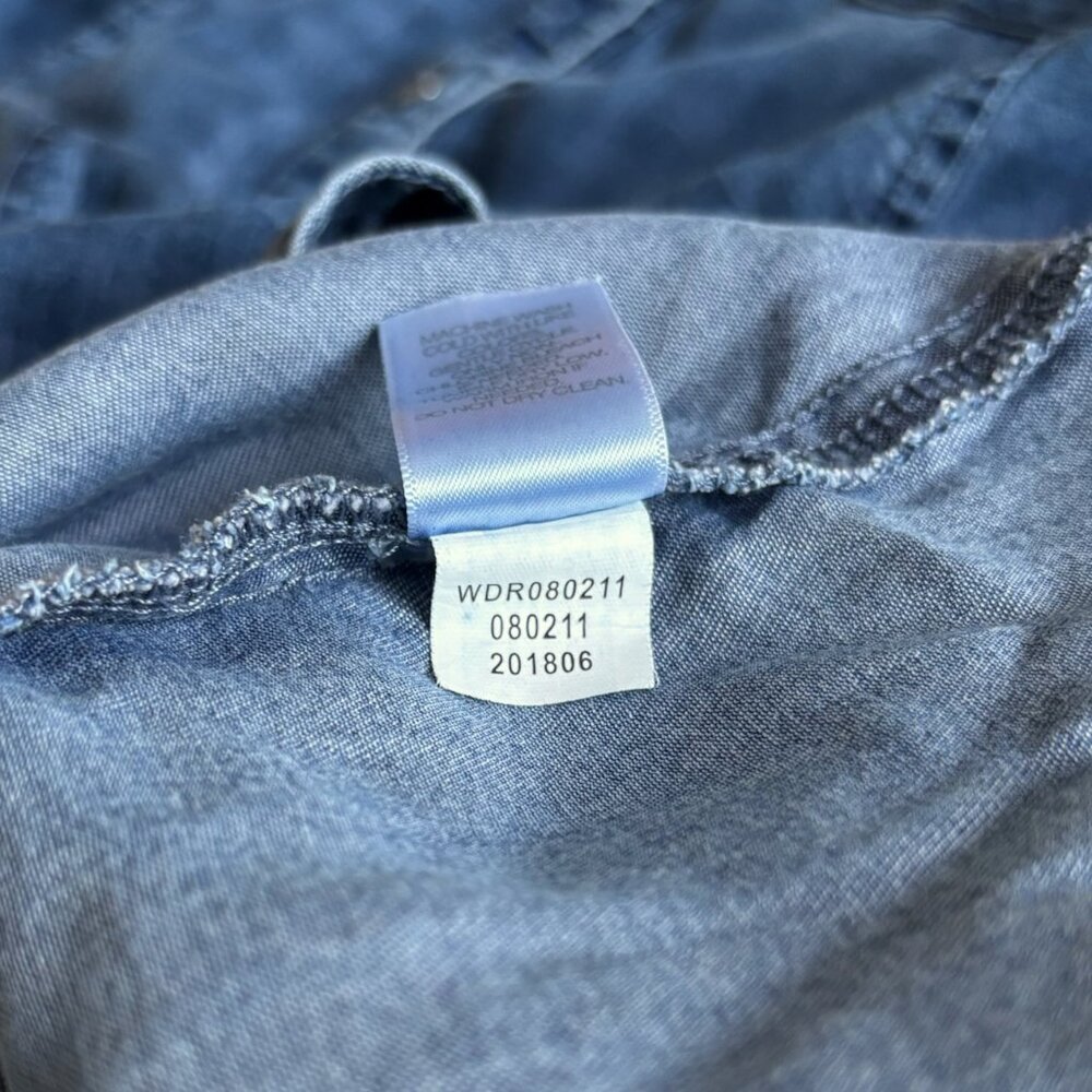 J. Jill Chambray Denim Checkered Shift Shirt Dress Size Medium - Picture 10 of 10